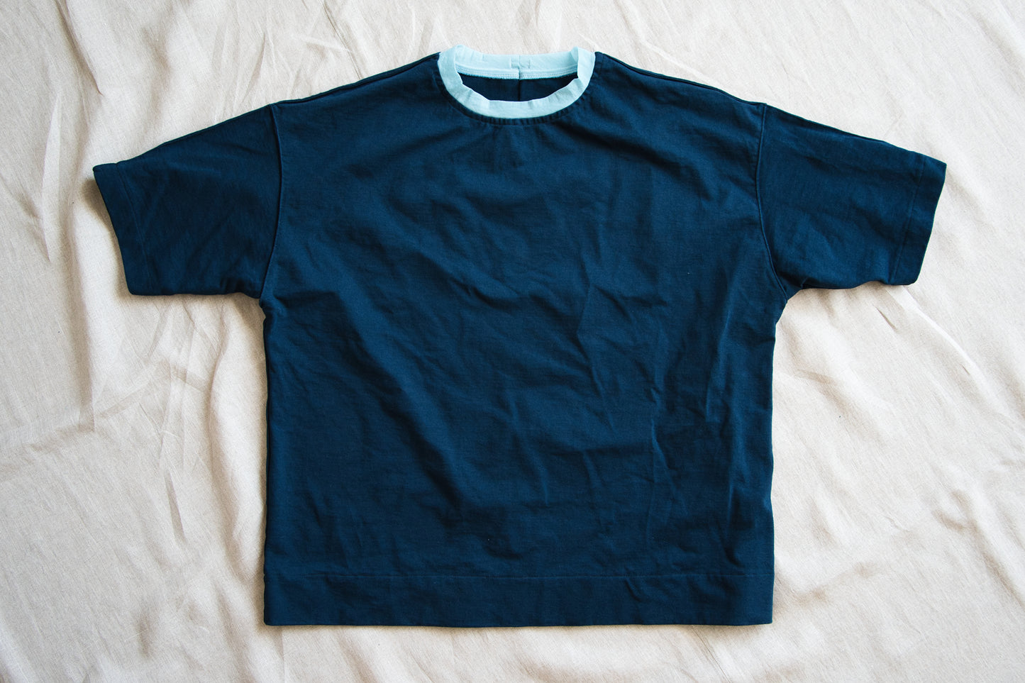 ハードリンガーカットソー/Tight tension ringer cut and sewn/Darknavy/paleblue