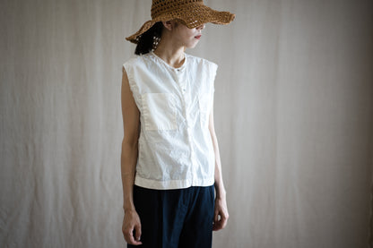 100番手タイプライターノースリーブ/Superfine cotton Sleeveless Top/Off-white