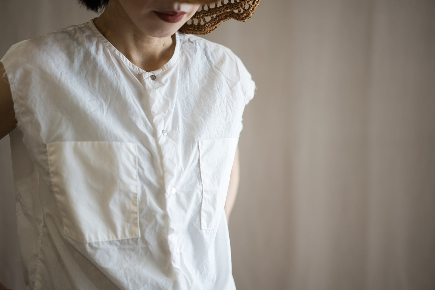 100番手タイプライターノースリーブ/Superfine cotton Sleeveless Top/Off-white