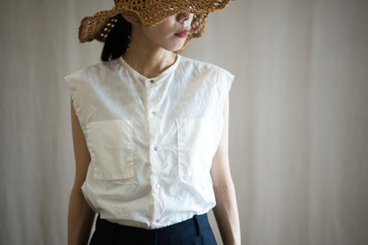 100番手タイプライターノースリーブ/Superfine cotton Sleeveless Top/Off-white
