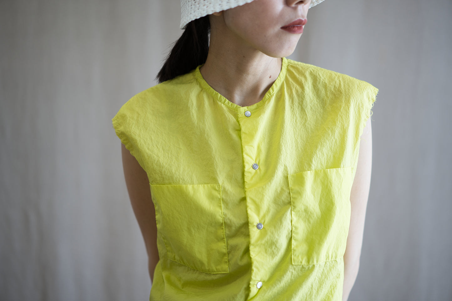 100番手タイプライターノースリーブ/Superfine cotton Sleeveless Top/Lime Green
