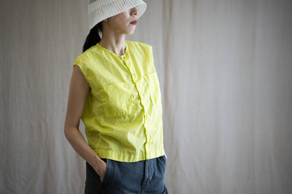 100番手タイプライターノースリーブ/Superfine cotton Sleeveless Top/Lime Green