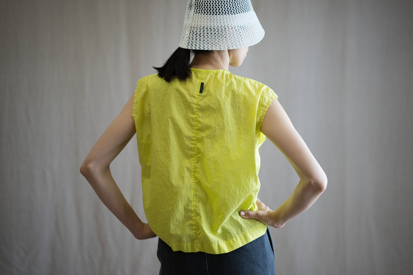 100番手タイプライターノースリーブ/Superfine cotton Sleeveless Top/Lime Green
