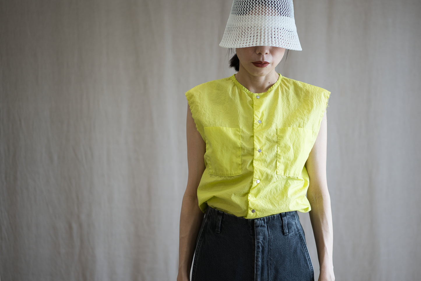 100番手タイプライターノースリーブ/Superfine cotton Sleeveless Top/Lime Green