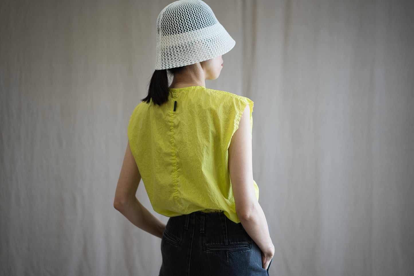 100番手タイプライターノースリーブ/Superfine cotton Sleeveless Top/Lime Green