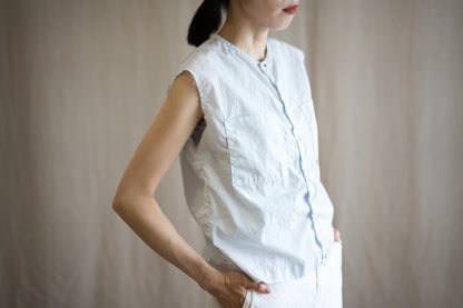 100番手タイプライターノースリーブ/Superfine cotton Sleeveless Top/Pale Light Blue