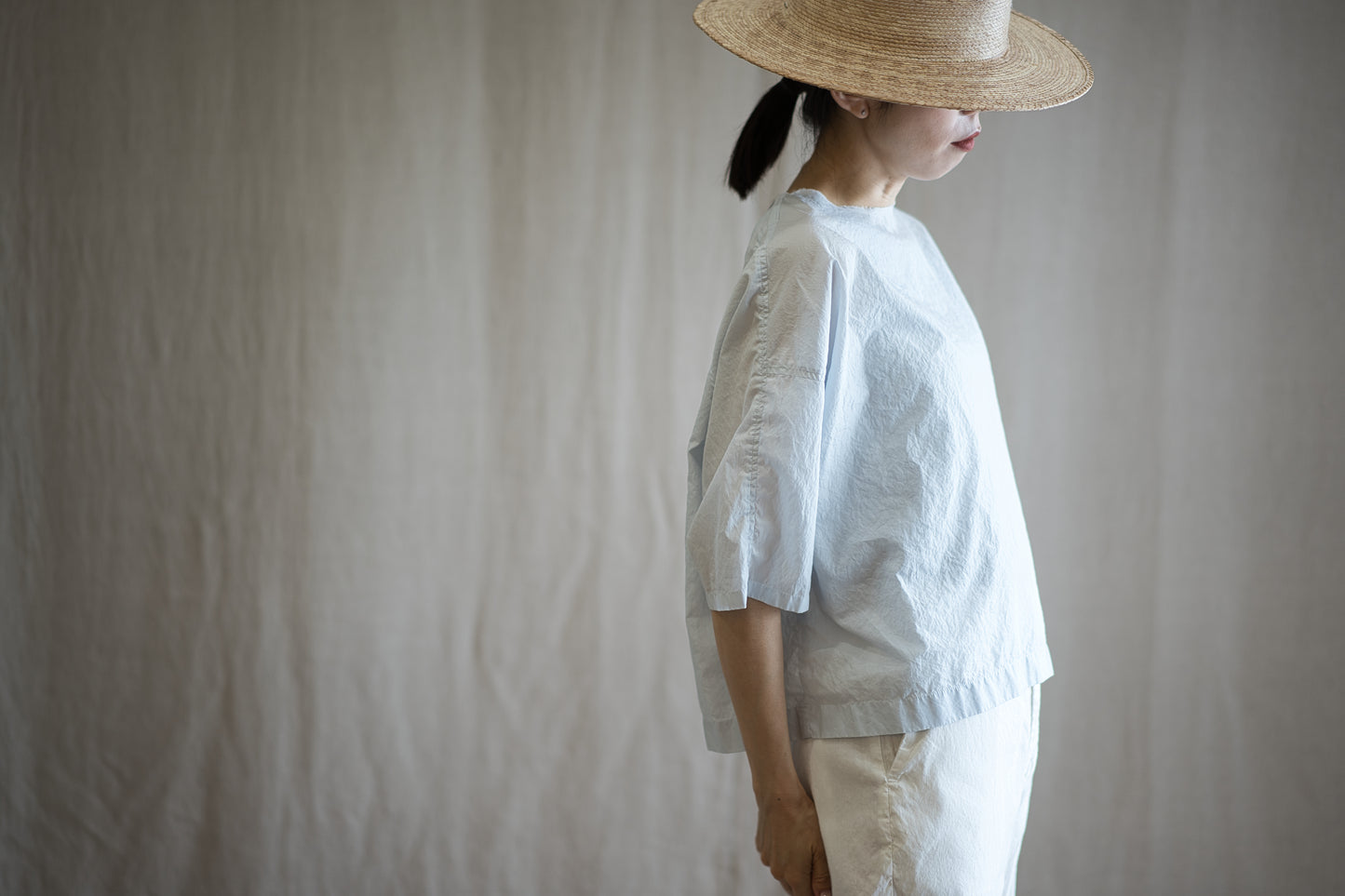 100番手タイプライターTシャツ/Superfine cotton T-shirt/Pale Light Blue