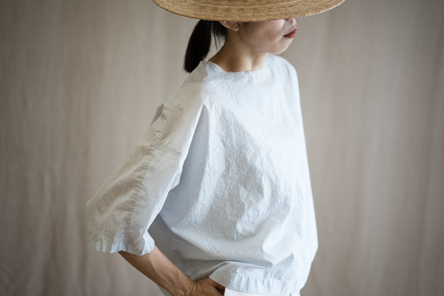 100番手タイプライターTシャツ/Superfine cotton T-shirt/Pale Light Blue