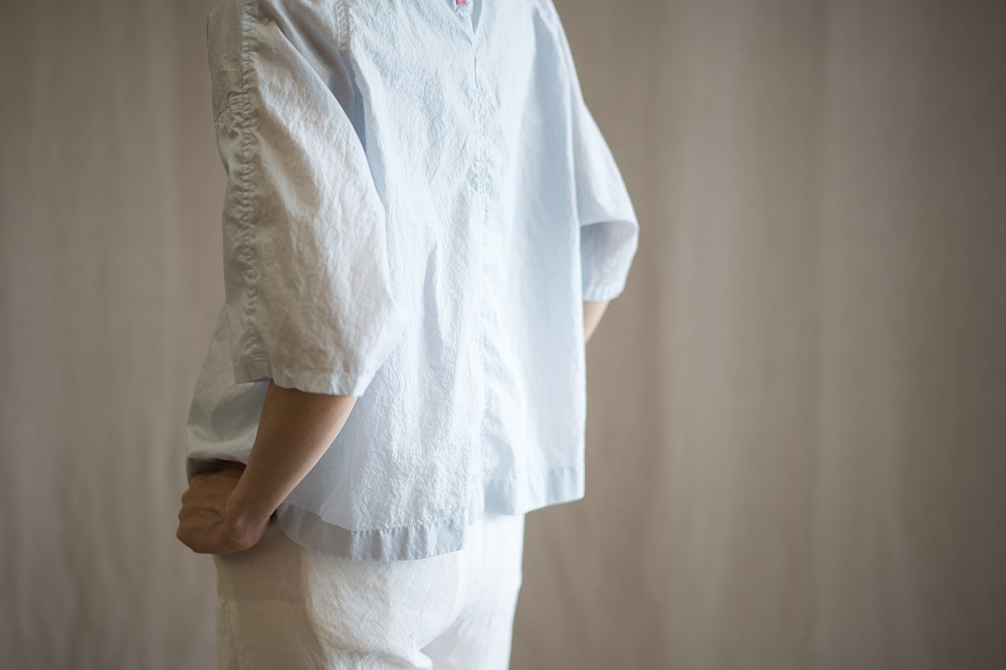 100番手タイプライターTシャツ/Superfine cotton T-shirt/Pale Light Blue