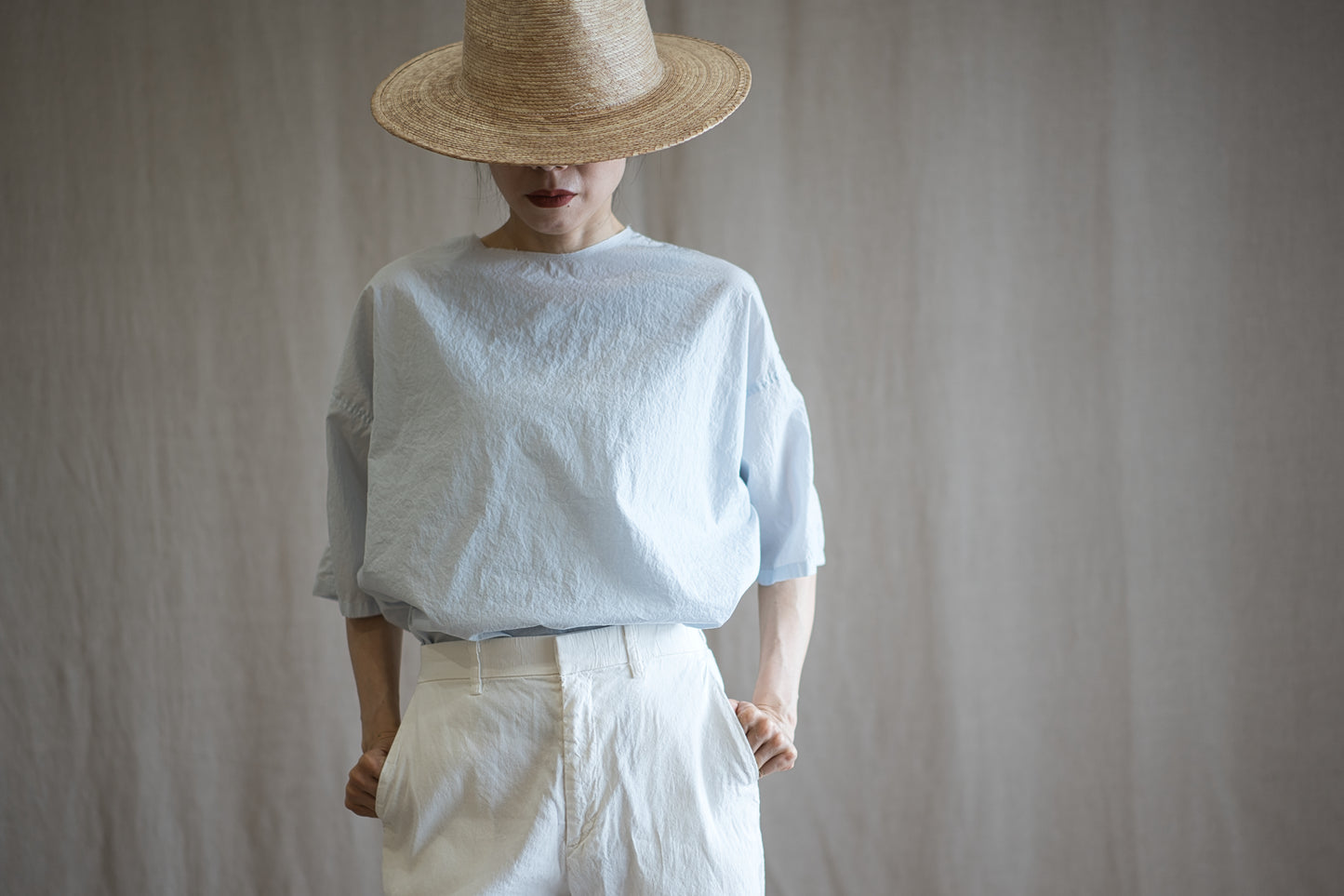 100番手タイプライターTシャツ/Superfine cotton T-shirt/Pale Light Blue