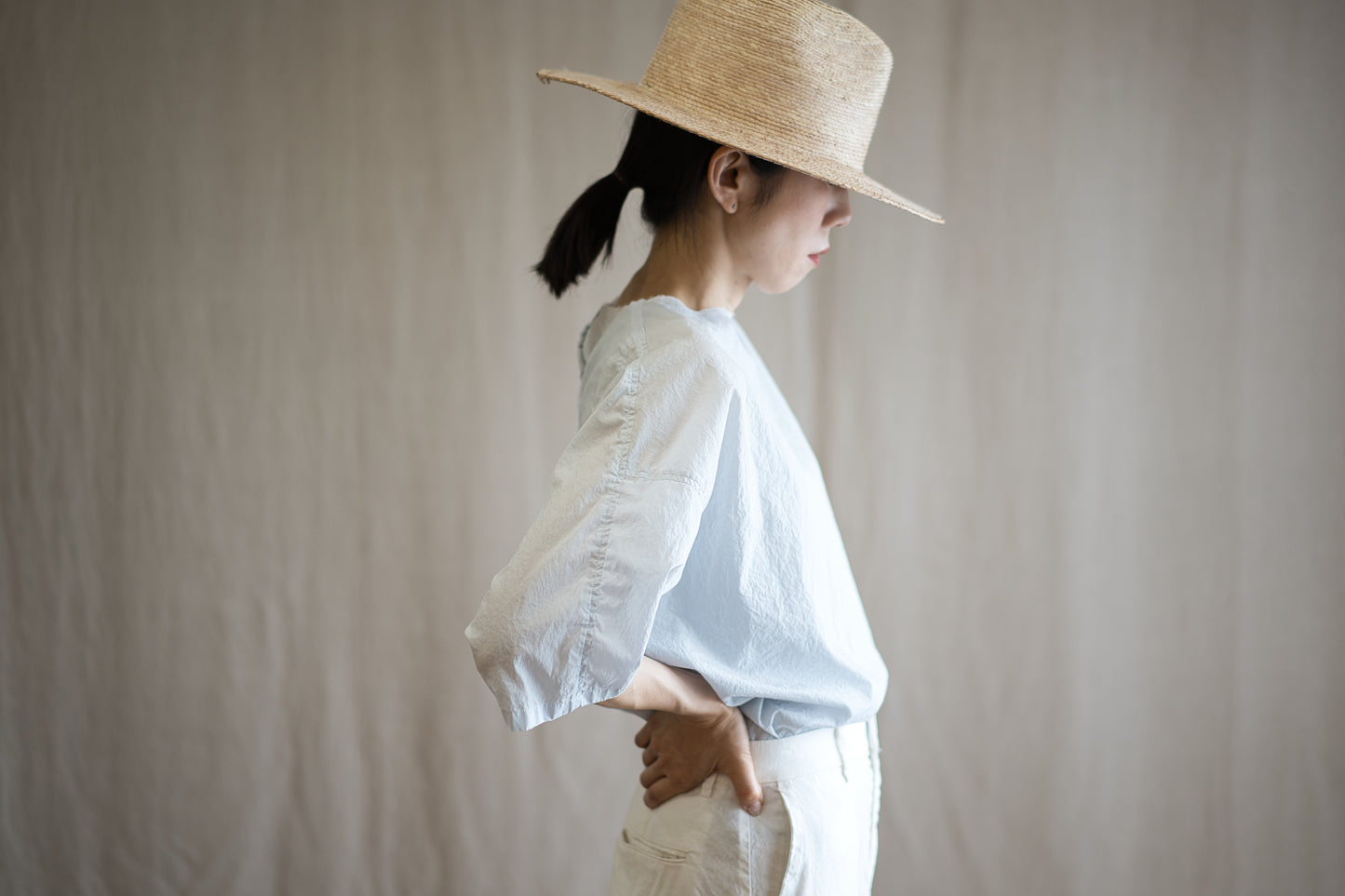 100番手タイプライターTシャツ/Superfine cotton T-shirt/Pale Light Blue