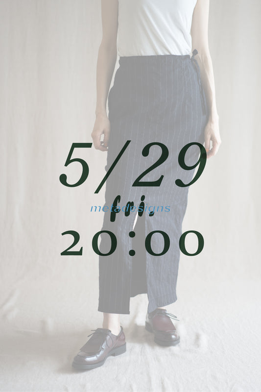 Linen Rayon Pinstripes Skirt/Midnight Navy(White Pins)