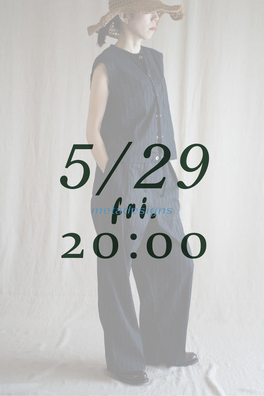 Linen Rayon Pinstripes Pants/Midnight Navy(White Pins)