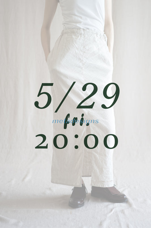 Linen Rayon Pinstripes Skirt/Ecru(White Pins)