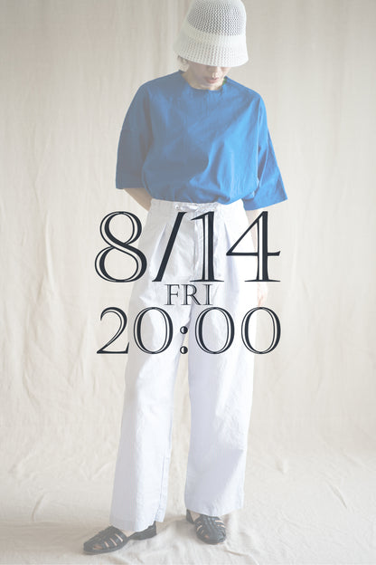 Italy Cotton Linen Wide Pants/Light blue × Pink stripe
