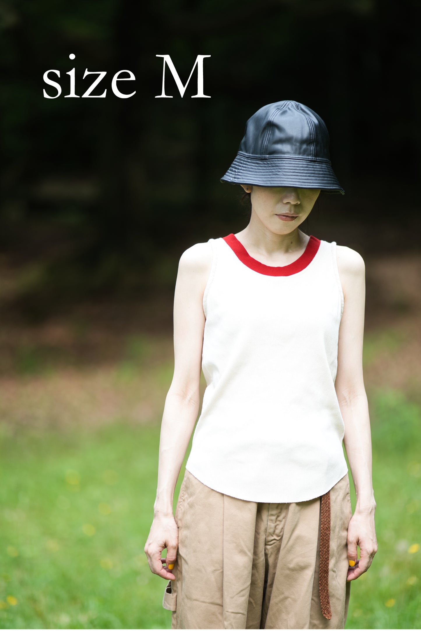 強撚リブタンクトップHigh-twisted Tank top/Light beige/red