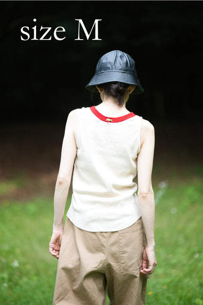 強撚リブタンクトップHigh-twisted Tank top/Light beige/red